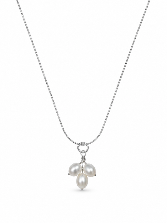 Kensington Pearl Necklace – Bridal Necklace, Fine Wedding Jewellery & Luxury Gift for Bride or Bridesmaid in cultured freshwater pearls, gold-plated wirework, sterling silver wirework | Luxury Bridal, Wedding, Gift & Fashion Accessory Handmade in England by Hermione Harbutt (Editorial Model & Styling View)