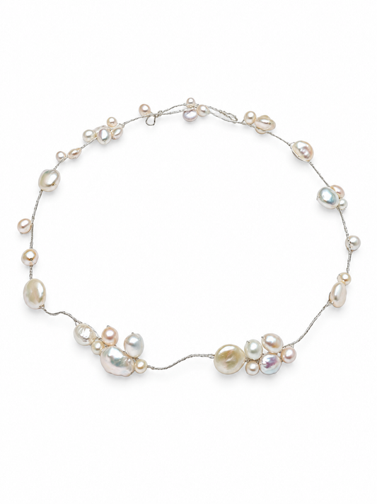 Ophelia Garland – Luxury Bridal Headband, Wedding Hair Accessory & Statement Fashion Millinery in cultured freshwater pearls | Luxury Bridal, Wedding, Gift & Fashion Accessory Handmade in England by Hermione Harbutt (Editorial Model & Styling View)