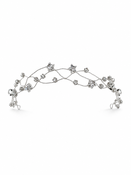 Starlette Hair Wrap – Couture Bridal Hair Comb, Wedding Hair Clip & Luxury Gift in Swarovski crystals, sterling silver wirework | Luxury Bridal, Wedding, Gift & Fashion Accessory Handmade in England by Hermione Harbutt (Editorial Model & Styling View)
