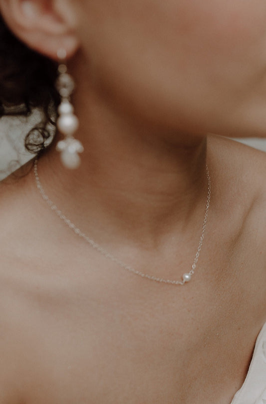Dewdrop Dainty Halo Pearl Necklace  Fast Delivery Crafted in South Africa.