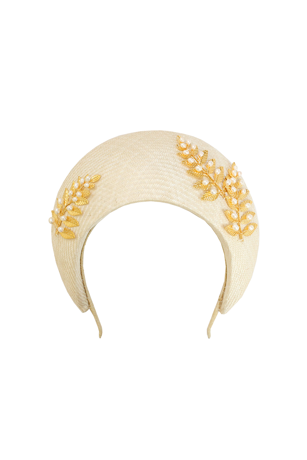 Collette Crescent Halo - Parasisal Capeline Straw Halo Band with Golden ...