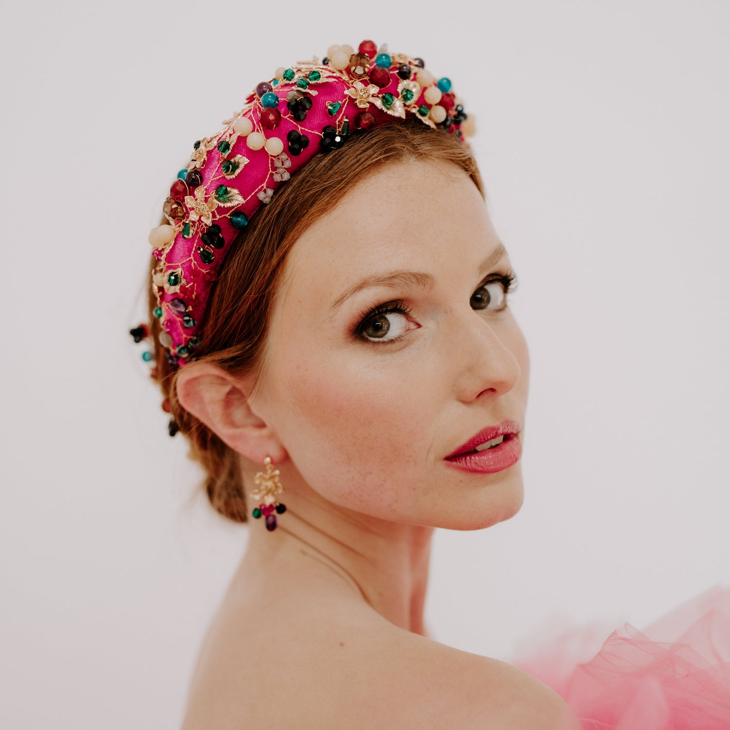 Colorful beaded headband and earrings