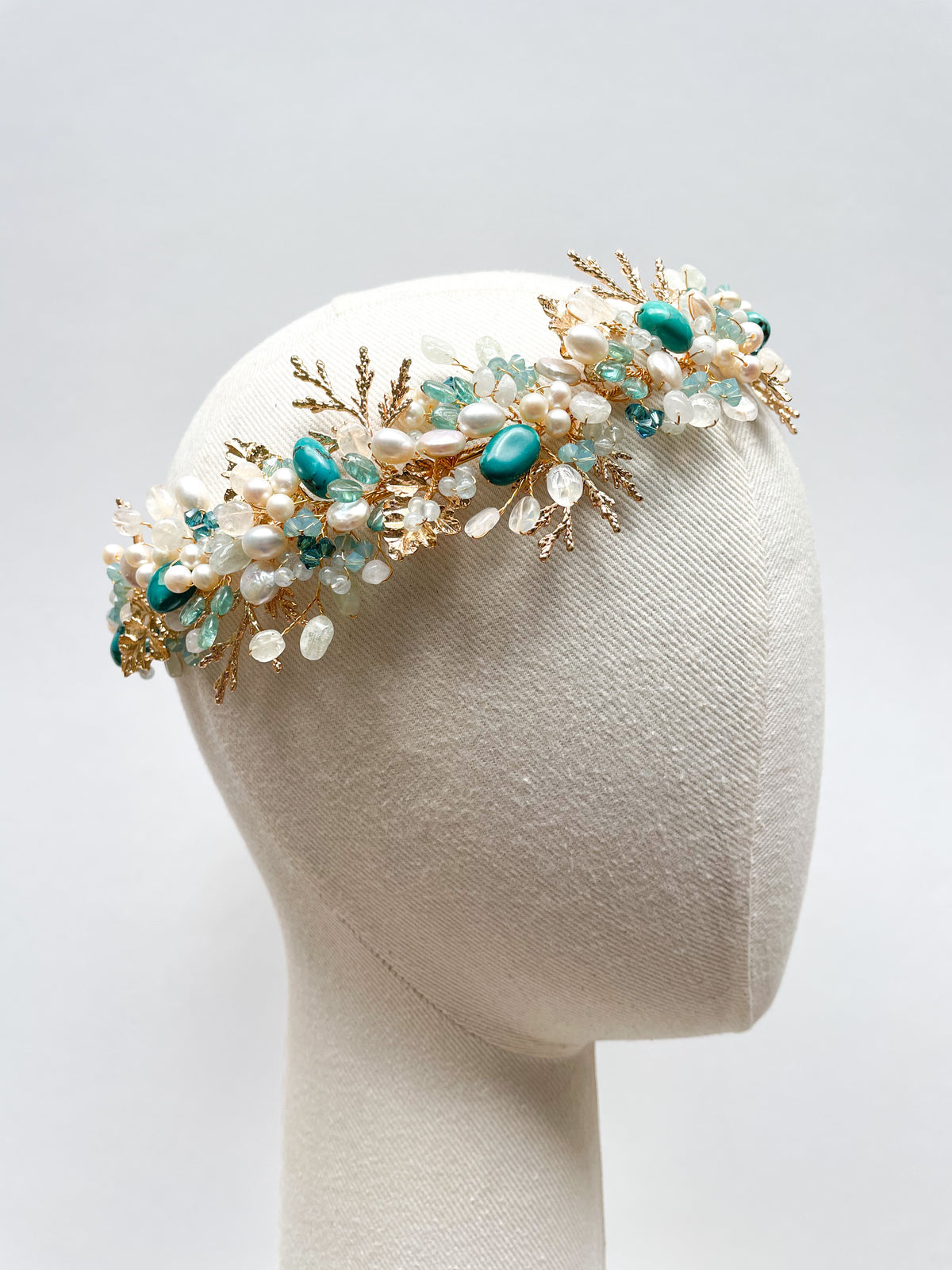 Turquoise Dream Headdress - Enchanted Gemstones, Pearls 