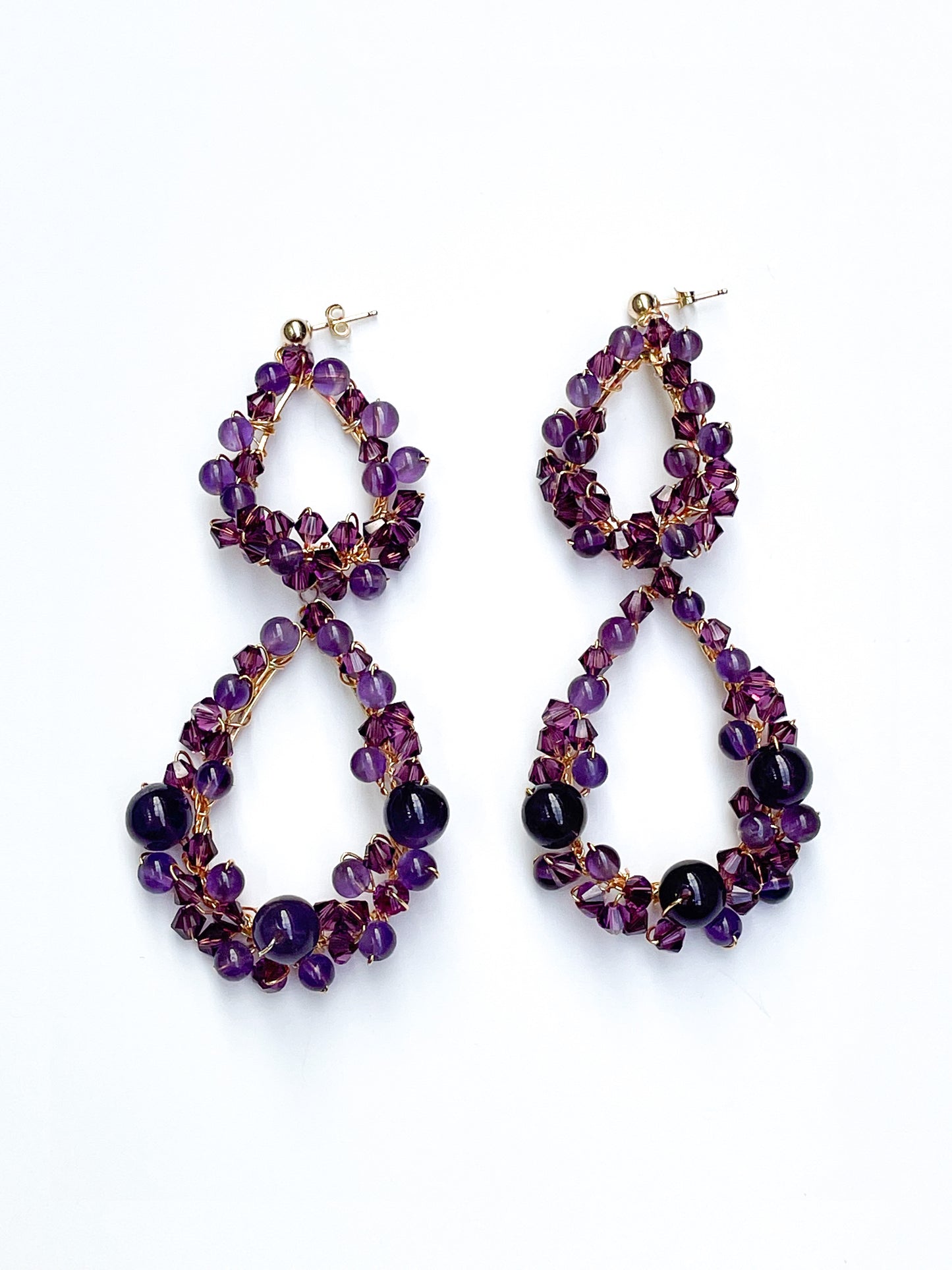 Purple amethyst and purple crystal dangle earrings