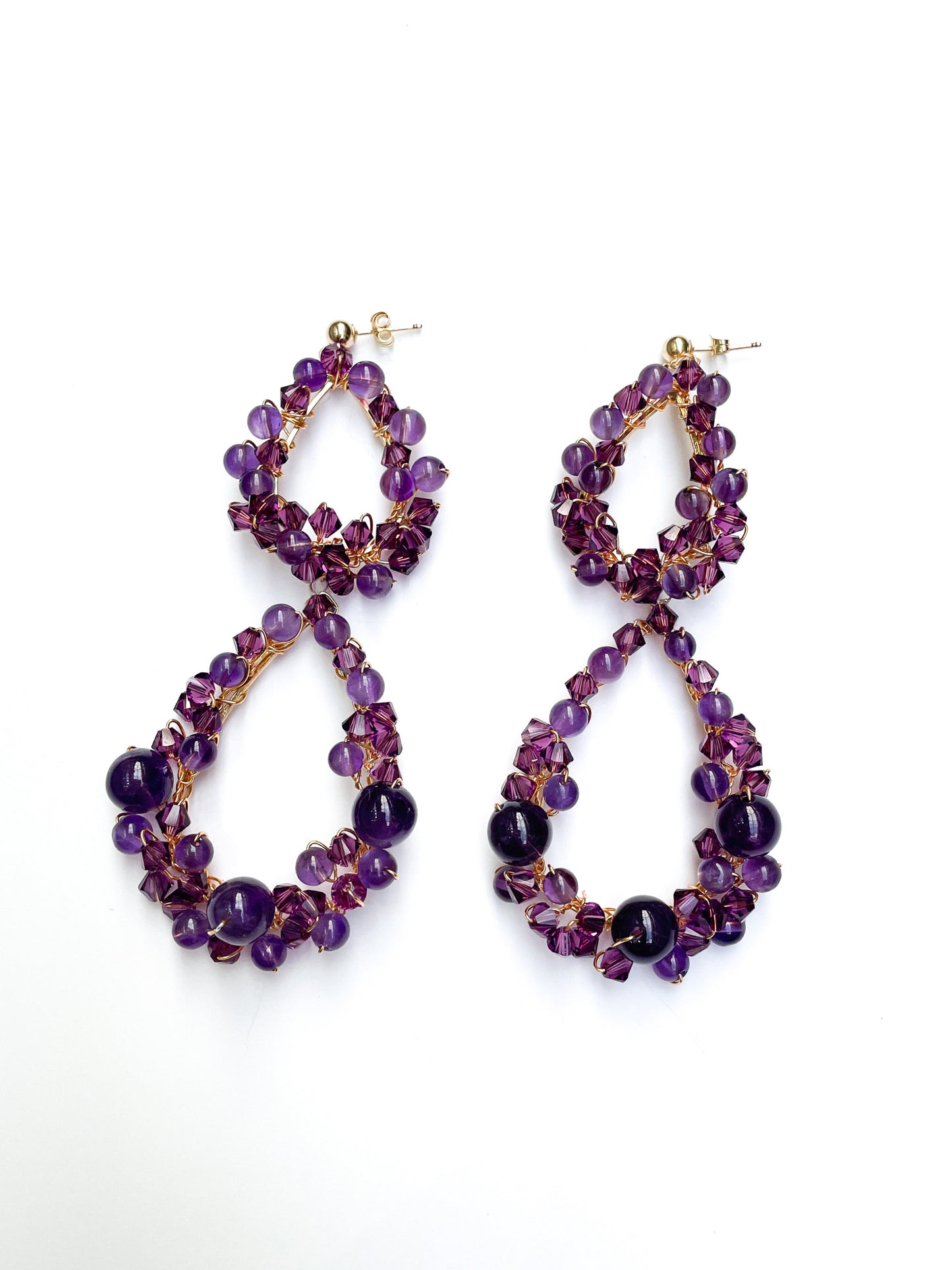 Purple amethyst and purple crystal dangle earrings